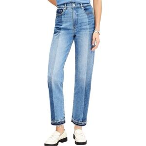 LOFT Petite High Rise Straight Jeans Women’s 29 / 8 Blue Striped Let Down Hem
